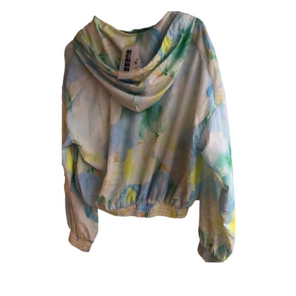 NWT GUESS Women’s Windbreaker Jacket Abstract Flowers Yellow Front Zipper Size S - Picture 4 of 6